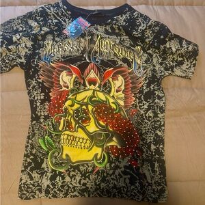 Ed Hardy Graphic Skull T-Shirt - Black, Red, and Yellow